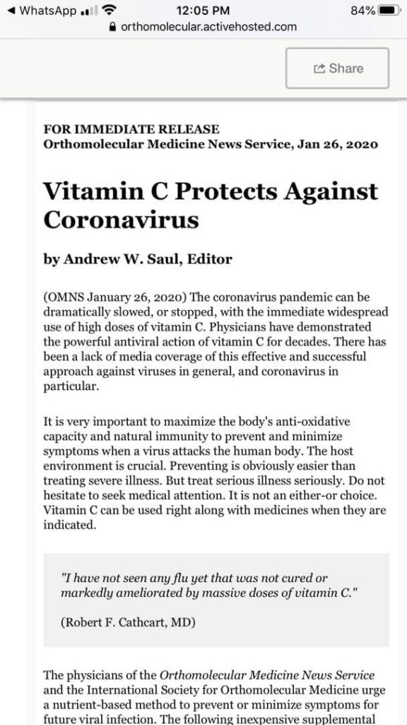Kajian Saintifik Menunjukkan Pengambilan Megados Vitamin C Dapat Bantu Cegah Corona Virus