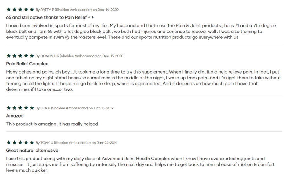 review Pain Relief Shaklee