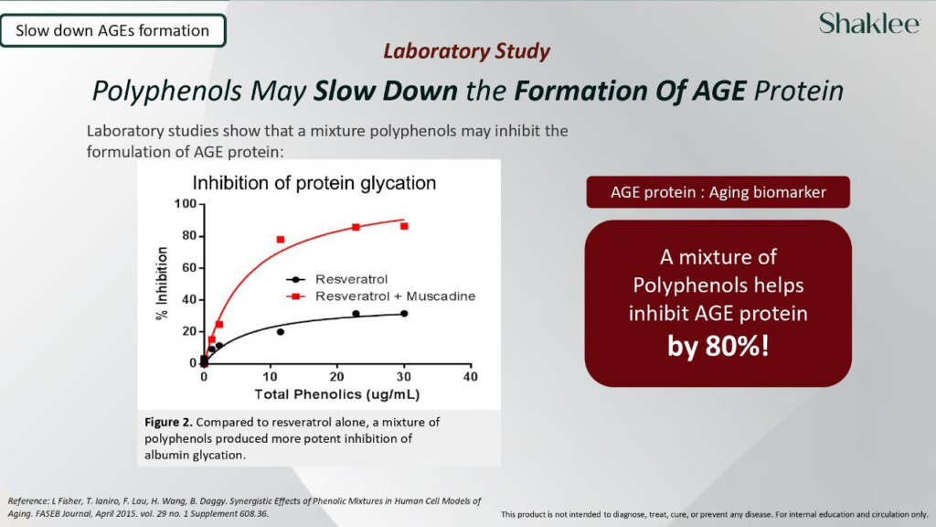 Teks rujukan saintifik dari FASEB Journal 2015 oleh Fisher et al. mengenai kesan sinergistik campuran Polifenol dalam model sel penuaan manusia.